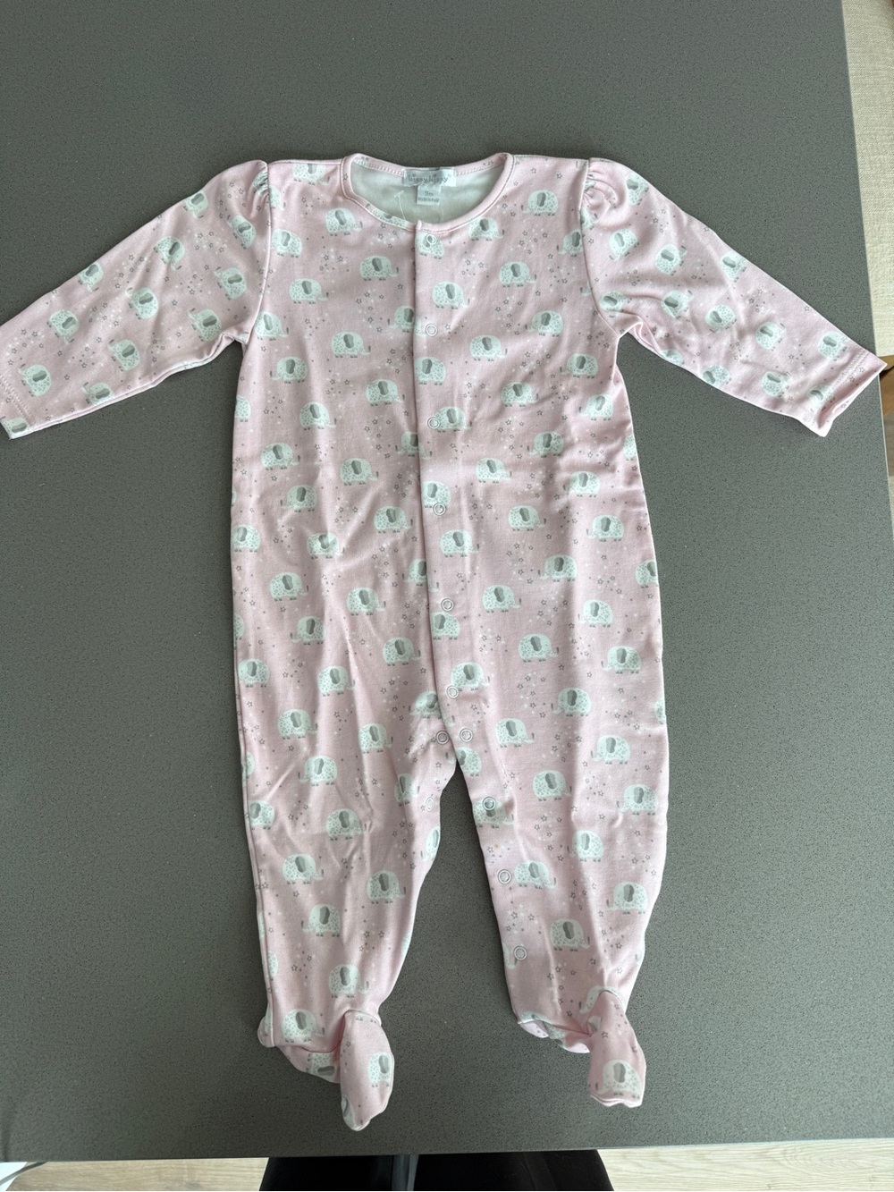 Kissy Kissy Pink Elephant Print Footed One-Piece Pajamas. Onesie. 9M